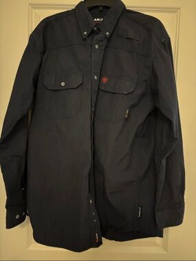Men’s Ariat Fire Resistant Cat 2 Navy Blue Work Shirt - Size Large